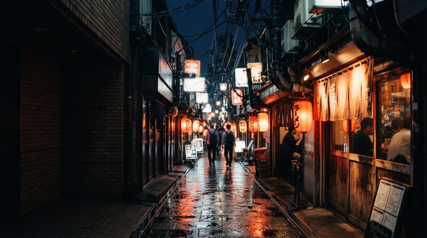 A Tokyo alley of small bars at night